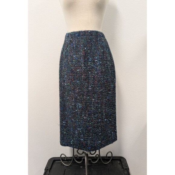 Unbranded Dresses & Skirts - Vintage Y2K Blue Multicolored Rainbow Wool Blend Tweed Boucle Pencil Skirt sz XS